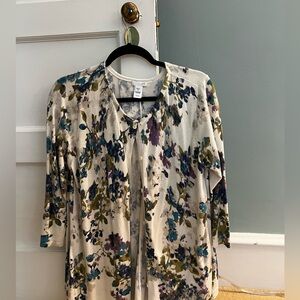 J. Jill Blue and White Knit Cardigan